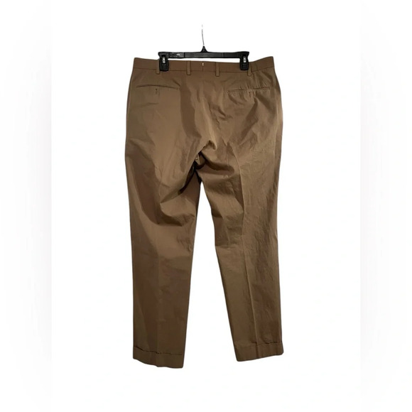 INCOTEX Solid Khaki Brown 100% Cotton Mens Luxury Flat Front Pants Trousers - 38 - Picture 4 of 11